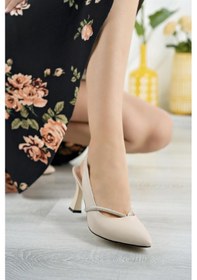 Resim Nesil Shoes Tam 501 Ten Taşlı Topuklu Kadın Sandalet-ten Ten Rengi 