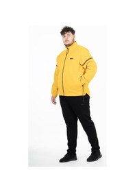 Resim Maraton Sportswear Büyük Beden Erkek Hakim Yaka Dar Paça Uzun Kol Basic Sarı Eşofman Takımı 21518-Sarı 