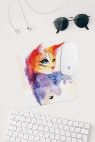 Resim Kedi Çizimli Bilek Destekli Dikdörtgen Mouse Pad Mouse Altlığı 