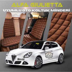 Resim Alfa Romeo Giulietta Kahverengi Tay Tüyü Cepli & Terletmez Sırtlı Oto Koltuk Minder Seti - Koruma Kılıfı Ön & Arka Set 