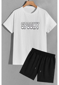 Resim Uyguntarz Spooky Şort T-shirt Eşofman Takımı Beyaz 