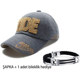 Resim Kışlık Kalın Pamuk Baskılı Beyzbol Şapkası Unisex Mavi + Bileklik Siyah 