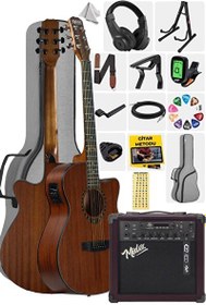 Resim Midex PHX PRO-AMP Amfili Yüksek Kaliteli Masif Elektro Akustik Gitar Seti - Kahverengi 