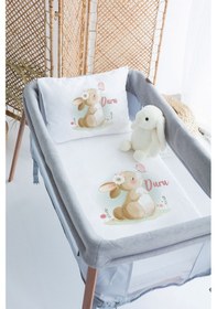 Resim %100 Pamuk Saten İsme Özel 70x120 Park Yatak Nevresim Seti Tavşan Ve Kelebek 