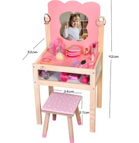 Resim Ahşap Çocuk Güzellik Makyaj Masası Tabüreli 
