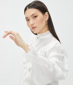 Resim Fistolu Fırfırlı Gömlek Hakim Yaka Uzun Kollu 