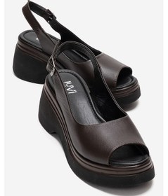 Resim Luvishoes Laure Kahverengi Hakiki Deri Kadın Dolgu Tabanlı Sandalet 