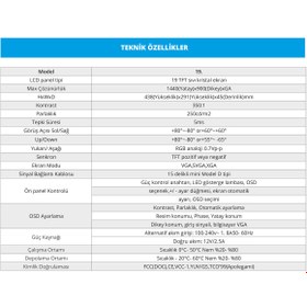 Resim upTech HD190 19" Geniş Ekran 75 Hz 5ms (VGA,HDMI) Led Monitör 