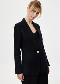 Resim Keten Blazer Ceket - Siyah / 42 