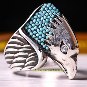 Resim Original 925 Sterling Silver Silver Eagle Turquoise Stone Mens Ring - US: 8.75 / 59 mm / Turk: 19 