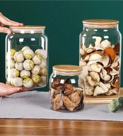 Resim Qerhome Vakumlu Bambu Kapaklı Cam Erzak Kavanozu 3 Boy 2-3-4 Litre Şeffaf 