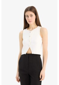 Resim DeFacto Regular Fit Bisiklet Yaka Düğmeli Beyaz Triko Yelek E0990AX25SMWT34 Beyaz 