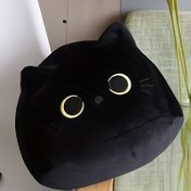 Resim TINICOOCAT Siyah Kedi Peluş Yastık - Altın Kenarlı Gözlerle Yumuşak Dolgu Hayvan, Yüksek Kaliteli Dokusuz Kumaş, Mükemmel Noel, Doğum Günü Hediyeleri ve Oda Dekoru, Kedi Dekoru, Peluş Yastık, Oynak Tasarım, Dayanıklı Dolgu Hayvan 