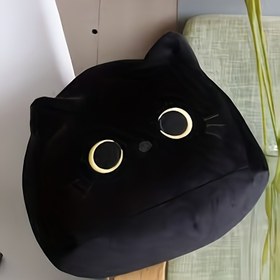 Resim TINICOOCAT Siyah Kedi Peluş Yastık - Altın Kenarlı Gözlerle Yumuşak Dolgu Hayvan, Yüksek Kaliteli Dokusuz Kumaş, Mükemmel Noel, Doğum Günü Hediyeleri ve Oda Dekoru, Kedi Dekoru, Peluş Yastık, Oynak Tasarım, Dayanıklı Dolgu Hayvan 