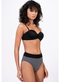 Resim Endeep Kadın Balenli Destekli Puantiye Desenli Yüksek Bel Bikini Takımı Siyah 