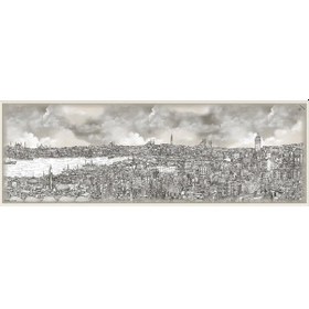 Resim Poanes İstanbul Desenli Krep İpek Şal Taş 