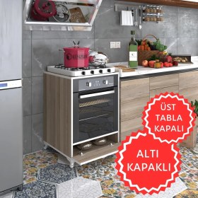 Resim Kenzlife ankastre modülü kabini krom crd fırın ocak dolabı kapaklı ayaklı sabit tabla 