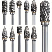 Resim 10 Adet Tungsten Karbür Çift Kesim Döner Bür Seti, Hassas Öğütme ve Oyma Aleti, Yuvarlak Baş, Tungsten Çeliği, 1/8" Saplı, Ahşap ve Metal için, Kalıp Öğütücü ve Elektrikli Matkap ile Uyumlu 