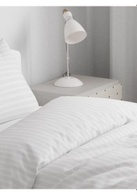 Resim Mrs.Gugar Tek Kişilik Saten Çizgili Beyaz Nevresim Takımı 