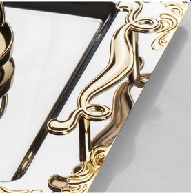 Resim Nehir Lalezar Altın Paslanmaz Çelik Servis Tepsisi 36 X 25 Cm 