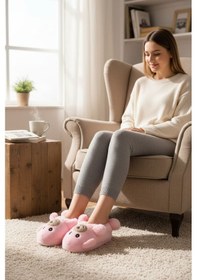 Resim Kadın Panduf Hayvanlı Pembe Pofuduk Peluş Panduf Pembe 