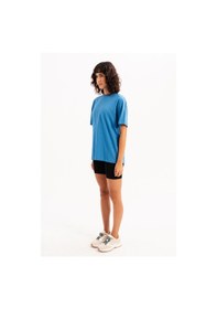 Resim Justever 100% Pamuk Oversize Fit Bisiklet Yaka Mavi Kadın T-shirt - Halo Mavi 
