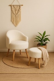 Resim WEBPANYA Gürgen Ahşap Ayak Kırık Beyaz Welsoft Kumaş Dekoratif Berjer Puf Makyaj Masası PUF HEDİYELİ 