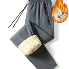Resim Erkekler için Yalıtımlı Kış Pantolonu - Kalın ve Sıcak Tutan Polar Astarlı, Düz Paça Siyah Renk Tasarımı, Elastik Bel ve Dizlik Koruma ile Dış Mekan Sporları & Günlük Kullanım İçin Dayanıklı Esnemez Kumaş (Elde Yıkama/Kuru Temizleme) 