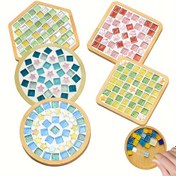 Resim Kendin Yap Vitray Mozaik Bardak Altlığı Seti Bambu Taban ile - Kendi Benzersiz Ev Dekor Hediye Yapın, DIY El Sanatları Malzemeleri 