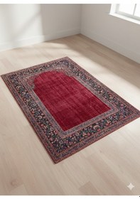 Resim Bordo Seccade Klasik Desenli, Yumuşak Dokulu, Kaymaz Taban Bordo 