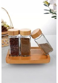 Resim Digithome Etiketli 12 Li Bambu Kapaklı Cam Kare Baharatlık Seti Thn86125 C- 1-1-18 Şeffaf 