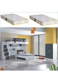 Resim Setaymobilya Metris Ranza Karyola Çalışma Masası 2 Kapaklı Dolap + 2 Yatak 