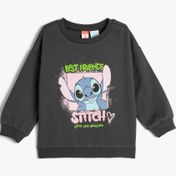 Resim Kız Bebek Stitch Sweat Lisanslı Uzun Kollu Bisiklet Yaka Pamuklu Şardonlu 