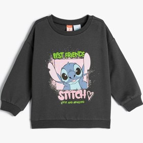 Resim Kız Bebek Stitch Sweat Lisanslı Uzun Kollu Bisiklet Yaka Pamuklu Şardonlu 