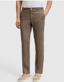 Resim Cacharel Kahverengi Slim Fit Beli Lastikli %100 Keten Pantolon Hardal 