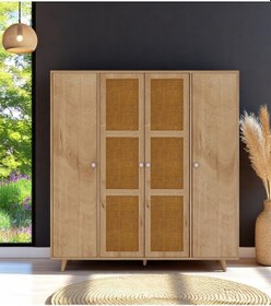 Resim Floradesign Bali Bohem Jüt 4 Kapaklı Gardırop /jüt Mdf Kapaklı Elbise Dolabı 160cm 