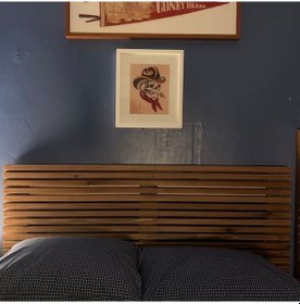 Resim Ahşap Yatak Başlığı Ceviz Renk 250 Cm X 60 Cm + 2 Adet Raf 