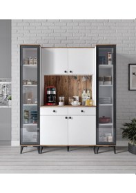 Resim Demre Camlı 6 Kapaklı 2 Çekmeceli Kahve Köşeşi Beyaz Tamamı Mdf 180 Cm Atlas Çam Beyaz 