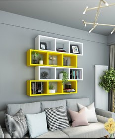 Resim Dekormer Design Kitaplık Lux Yatay Duvar Rafı Sarı Beyaz 4 Lü Takım 