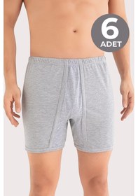 Resim Arma Yıldız Erkek Paçalı Külot Boxer 6'lı Paket Gri %100 Pamuk Penye Gri 