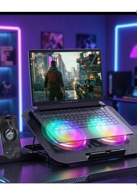 Resim Rgb Işıklı Laptop Soğutucu Stand Çift Fanlı Sessiz Nrzsnt - 22 Çalışan Ayarlanabilir 
