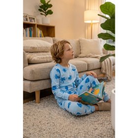 Resim Zuzunga Deniz Temalı Mavi Renk %100 Pamuk Erkek Çocuk Pijama Takımı 