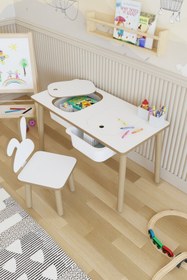 Resim POFİTTO Montessori Çocuk Masası-oyun Masası-aktivite Masası-etkinlik Masası Takımı 1 Tavşan Sandalye 