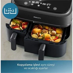 Resim Philips Airfryer 3000 Serisi NA350/00 Çift Hazneli 9 Lt Yağsız Fritöz + Hassas Mutfak Tartısı Hediye 