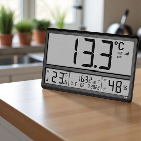 Resim Tfa 60.4523.01 Dijital Xl Duvar Saati Iç-Dış Sıcaklık Ölçer Termometre, Nem Ölçer ve Tarih Göstergeli 