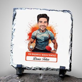 Resim Karikatürlü En Yakışıklı Masa Tenisçisi Dekoratif Taş 