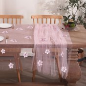 Resim 3.05 Metre Şık Pastel Pembe Çiçekli Masa Örtüsü - Dantelli Perde Efekti, Makine Yapımı Polyester Şifon, Düğün, Parti ve Ev Dekoru için Kolay Temizlenebilir & Dayanıklı, İnci Detaylı Yüksek Kaliteli Kumaş ile Yemek Masası Süslemesi 