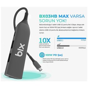 Resim Bix BX03HB Max Type-C To 4K HDMI USB PD Dönüştürücü Adaptör 