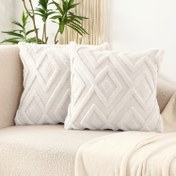 Resim 2 adet Yumuşak Suni Kürk Atma Yastık Kılıfları, Fransız Tarzı Geometrik Ev Yastık Kılıfları, 30.48x50.8cm, 45.72x50.8cm, 50.8x50.8cm, Koltuk Kanepe Yatak Odası Dış Mekan Dekoru için Rahat Tüylü Ev Dekorasyonu Yastık Kılıfları, Boho Çiftlik Tarzı, 2'li Set, Yastık İçeriği Olmadan, En İyi Noel İçin 