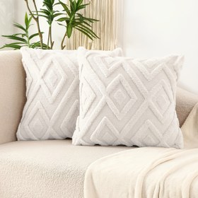 Resim 2 adet Yumuşak Suni Kürk Atma Yastık Kılıfları, Fransız Tarzı Geometrik Ev Yastık Kılıfları, 30.48x50.8cm, 45.72x50.8cm, 50.8x50.8cm, Koltuk Kanepe Yatak Odası Dış Mekan Dekoru için Rahat Tüylü Ev Dekorasyonu Yastık Kılıfları, Boho Çiftlik Tarzı, 2'li Set, Yastık İçeriği Olmadan, En İyi Noel İçin 